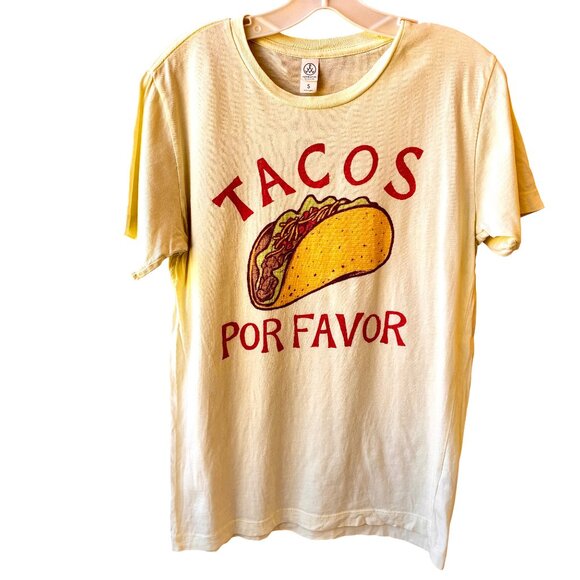 TACOS POR FAVOR Yellow Graphic T-Shirt Womens Small - Picture 5 of 9